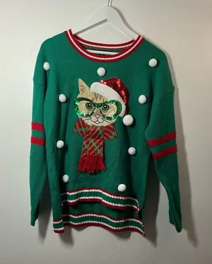 Ugly Christmas Cat Sweater Size Large thumbnail 1