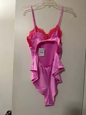 NWT SKIMS Woven Shine Lace Teddy Neon Orchid Pink Red M thumbnail 5