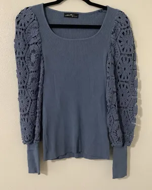 On Twelfth Blue Crochet Ribbed‎ Casual Going Out Autumn Fall Long Sleeve Top M thumbnail 1