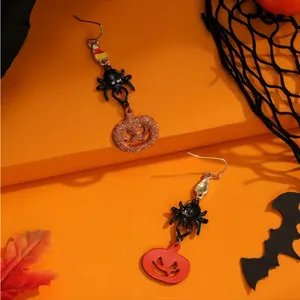 Halloween Decoration Pumpkin Dark‎ Spider Design Dangle Earrings Zinc Alloy Faux thumbnail 5