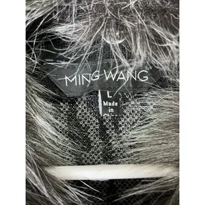 Ming Wang L Black Gray Animal Print Faux Fur Collar Statement Jacket Y2K Baddie thumbnail 5