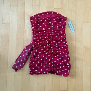 Princess Polly Karlena strapless red and white polka dot mesh dress with ruched detail thumbnail 3