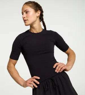 CALIA Seamless Crop Tee Elbow Sleeve Black XS Ribbed Sporty NEW thumbnail 1
