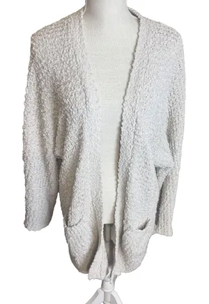 Bobeau Cream Cardigan Textured Knit chunky Sweater Coat sz L open front‎ duster thumbnail 1