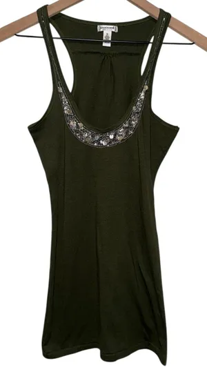 Vtg‎ Abercrombie & Fitch Womens Green Beaded Fitted Tank Top Sz M Y2K Moose Logo thumbnail 1