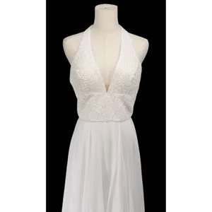 Sherri Hill 51640‎ Ivory Sequin Halter Chiffon Gown Size 8 NWT Retail $480 thumbnail 5
