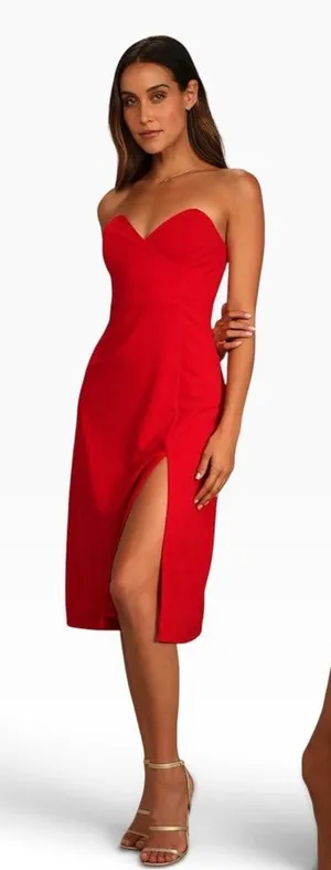Lulus Sizzling Spark Red Strapless Bodycon Midi Dress size M NWT thumbnail 1