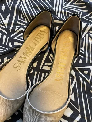 Sam & Libby Beige Pointed-Toe D'Orsay Flats with Black Heel thumbnail 3