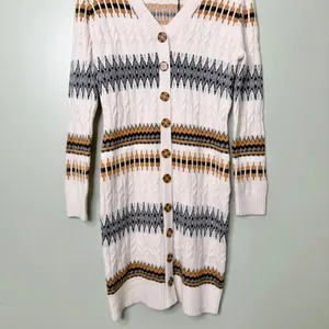 NWT Lucky Brand Fair Isle Nordic Stripe Button Front Sweater Dress Cream Large thumbnail 5