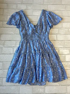Altar’d State Blue Floral Tiered V-Neck Women's Dress Coastal Size XS thumbnail 1