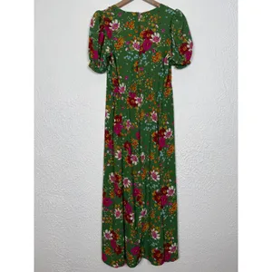 Dress Forum Green Floral Puff Sleeve Midi Dress Sweetheart Slit Size Medium thumbnail 5