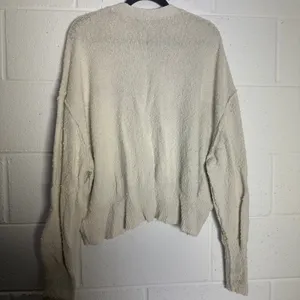 Free People Ivory Textured V-Neck Oversized Button Front Cardigan Sweater Medium thumbnail 4