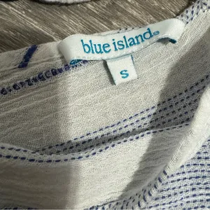 Blue Island‎ Women Boho Swim Cover Up Blue/White/Stripe Long Bell Sleeve Sz S thumbnail 12