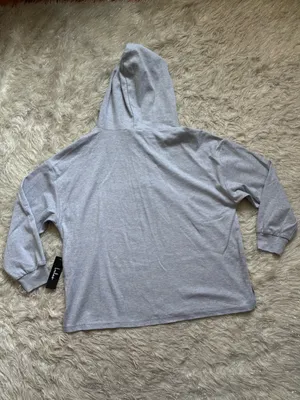 Lulu's Light Gray Lace-Up V-Neck Hoodie Sweater Size XS thumbnail 2