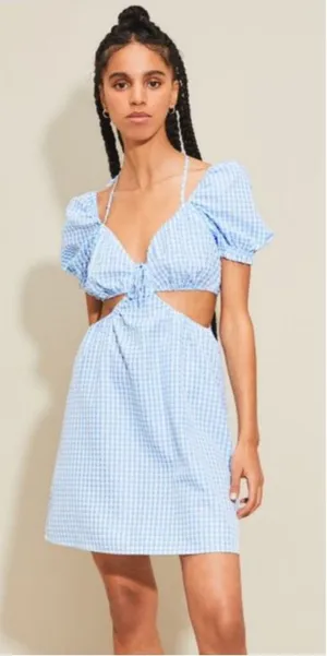H&M Gingham blue cutout dress thumbnail 1