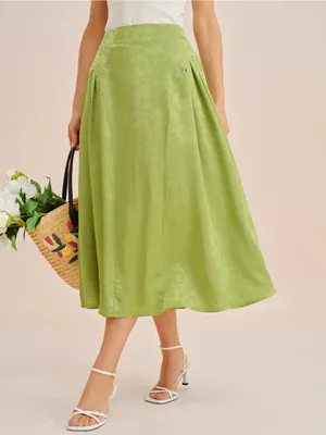 Rihoas Green Jacquard Ruched Satin Midi Skirt thumbnail 4