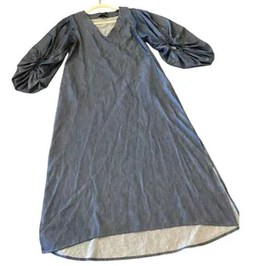 Padova Colombia kaftan denim jean balloon sleeve v neck boho resort Midi dress 6 thumbnail 2