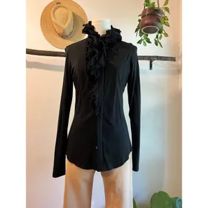 Blue Label 80s Ralph Lauren Black Ruffled Long Sleeve Cotton Blouse Size Medium thumbnail 14