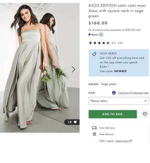 ASOS Sage Green Satin Dress thumbnail 2