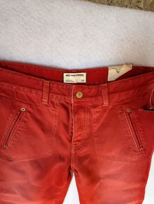 We The Free Tomato Red Zip Pocket Moto Utility Jeans Size 29 thumbnail 2