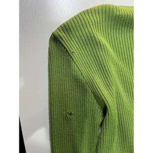 Melony New York Green Ribbed Knit Top -‎ Lace Trim - Flawed/TLC Fine Merino Wool thumbnail 4