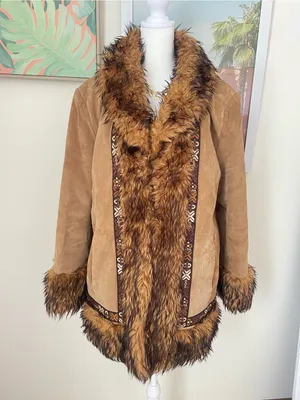 Gallery Vintage Y2K 100% Leather Fur Trim Embroidered Penny Lane Coat Jacket thumbnail 1