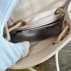 Gianni Versace Vintage Backpack Bag Womens Mini Beige Leather Italy Medusa Gold thumbnail 3