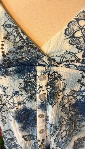 Self Esteem Tank Blue White Print Peplum Shirt Cotton Blend Medium thumbnail 2