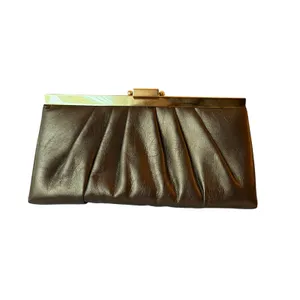 Vintage Jessica McClintock Brown Pleated Evening Clutch Gold‎ Chain Bag y2k thumbnail 2