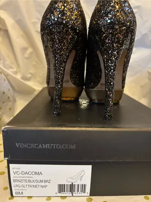 Vince Camuto Black and Gold Glitter Platform Pumps thumbnail 5