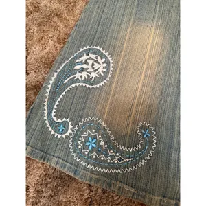 Vintage Y2K Revolt Jeans Co Embroidered Paisley Denim Mini Skirt Western Boho thumbnail 5