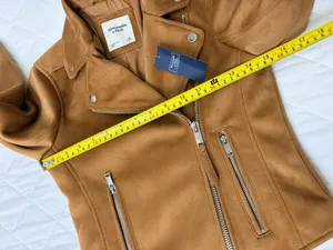 Abercrombie & Fitch Faux Suede Moto Jacket Camel Brown Biker Cropped Y2K Size XS thumbnail 6