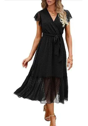 NEW Swiss Dot Wrap V Neck Cap Sleeve Midi Dress M NO BELT thumbnail 1