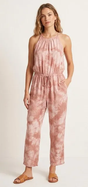 CLOTH & STONE Anthropologie Yashi Jumpsuit Large Pink Tie Dye Tencel Halter thumbnail 1