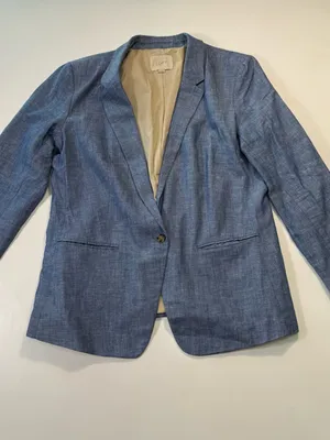 LOFT Linen Cotton Blend Light Blue Tailored Linen-Blend Blazer Size 10 thumbnail 2