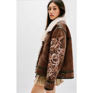 Free People NWT We‎ The Free Andies Embroidered Vegan Leather Moto Jacket Size L thumbnail 2