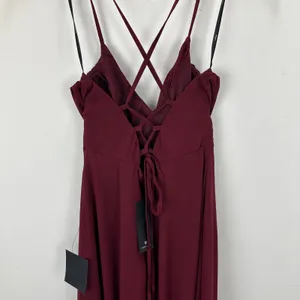 Lulus Event Ready Burgundy Backless Lace-Up Maxi Dress Chiffon Formal Small NWT thumbnail 13