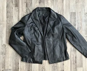 Vintage Jaclyn Smith retro y2k black Leather Blazer Jacket thumbnail 1
