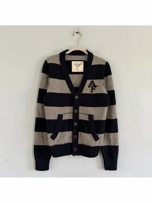 Vintage Abercrombie &‎ Fitch Y2K Rugby Cardigan Striped Blue Gray Wool Sweater thumbnail 2