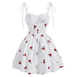 SheIn White Cherry Print Mini Slip Dress SIZE 4 Sundress Fit Flare Rockabilly Romantic thumbnail 2