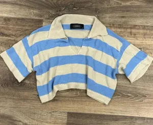 Cider Striped Cropped Knit Polo Shirt Women’s Small thumbnail 1