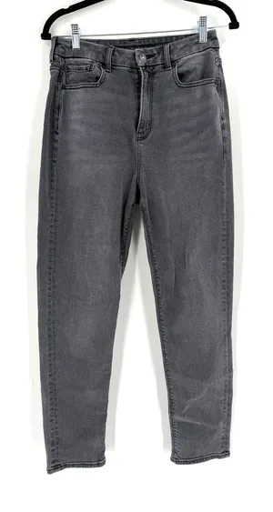 American Eagle Curvy Mom Jean Womens Size 4 Grey Faded High Rise Denim Grunge thumbnail 1