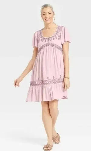 Women's Flutter Short Sleeve Embroidered A-Line Dress thumbnail 1
