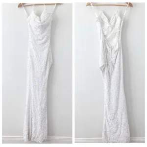 Sophia Thomas White Sequin Open Back Cut Out Prom Bridal Glam Maxi Gown Dress thumbnail 3