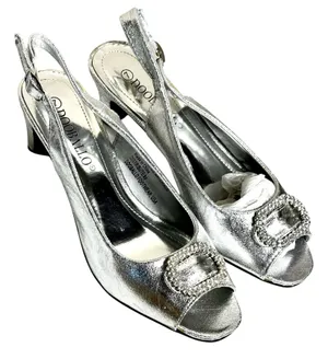 Dooabllo Women’s Vintage Style Silver Peep- Toe Rhinestone Slingback Heels thumbnail 1