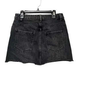 We The Free Free People Washed Black Denim Mini Skirt O-Ring Zip Front Size 25 thumbnail 2