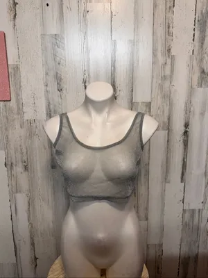 Surfside Resort Crop Top Womens Medium Silver Metallic Sheer Mesh Shimmer Tank thumbnail 6