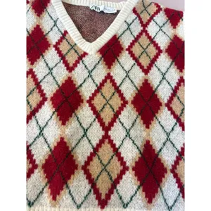 Zara Argyle Sweater Vest Preppy Academia Knit‎ Top Sleeveless Large thumbnail 3