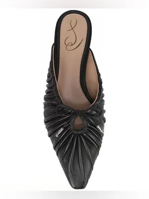 NEW Sam Edelman Women's Julia Ruched Pointed-Toe Flats Black 8.5 Leather thumbnail 2