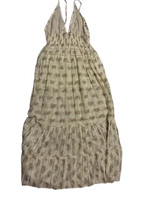 ValDior Cream Maxi Dress with Multicolor Embroidery thumbnail 2